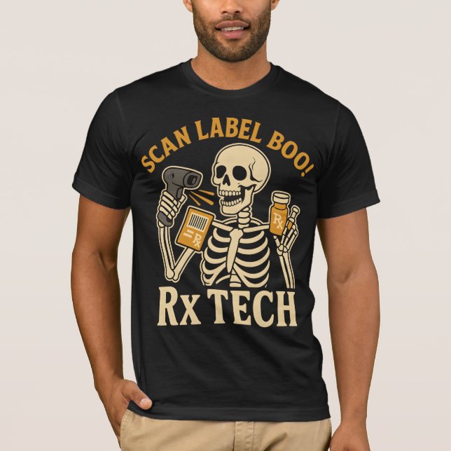 Camiseta Etiqueta Boo Rx Tech Pharmacy Halloween (Anverso)