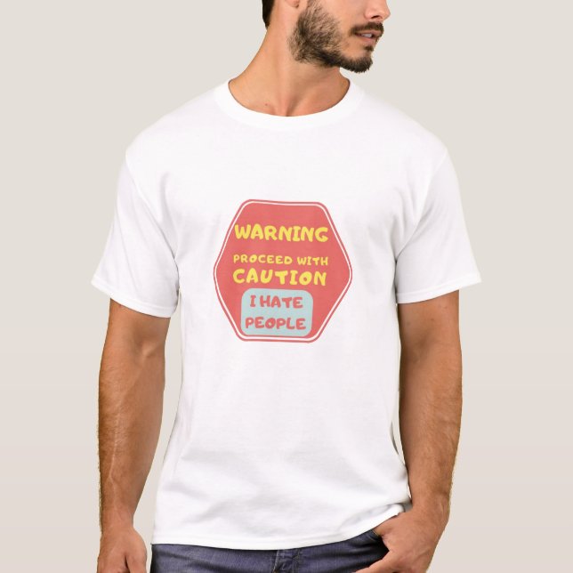 Camiseta etiqueta de advertencia humana. (Anverso)