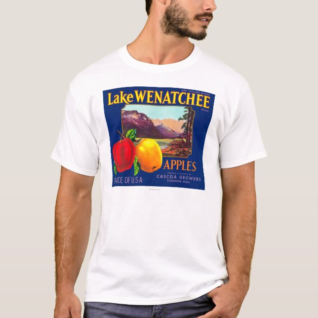 Camiseta Etiqueta de Apple del lago Wenatchee (azul) - Cash (Anverso)