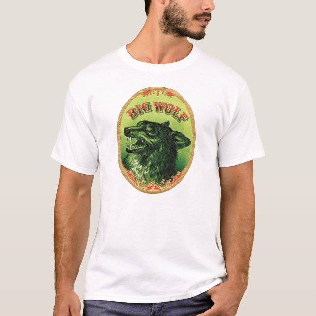 Camiseta Etiqueta de cigarro de lobo grande (Anverso)