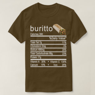 Camiseta etiqueta de datos de nutrición de buritto