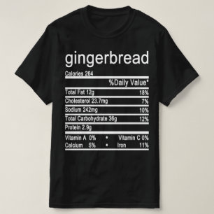 Camiseta etiqueta de datos de nutrición de pan de jengibre