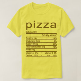 Camiseta etiqueta de datos de nutrición de pizza