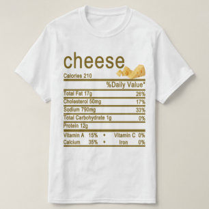Camiseta etiqueta de datos de nutrición de queso
