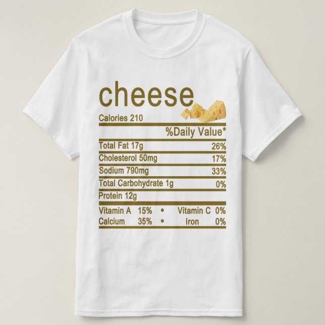 Camiseta etiqueta de datos de nutrición de queso (Diseño del anverso)