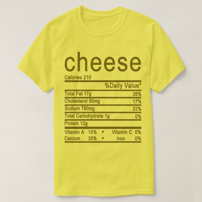 Camiseta etiqueta de datos de nutrición de queso (Diseño del anverso)
