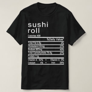 Camiseta etiqueta de datos de nutrición de sushi