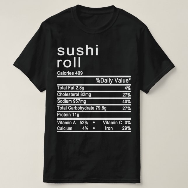 Camiseta etiqueta de datos de nutrición de sushi (Diseño del anverso)