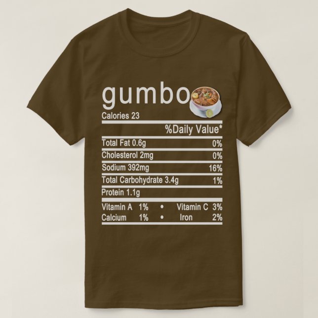 Camiseta etiqueta de datos de nutrición gumbo (Diseño del anverso)