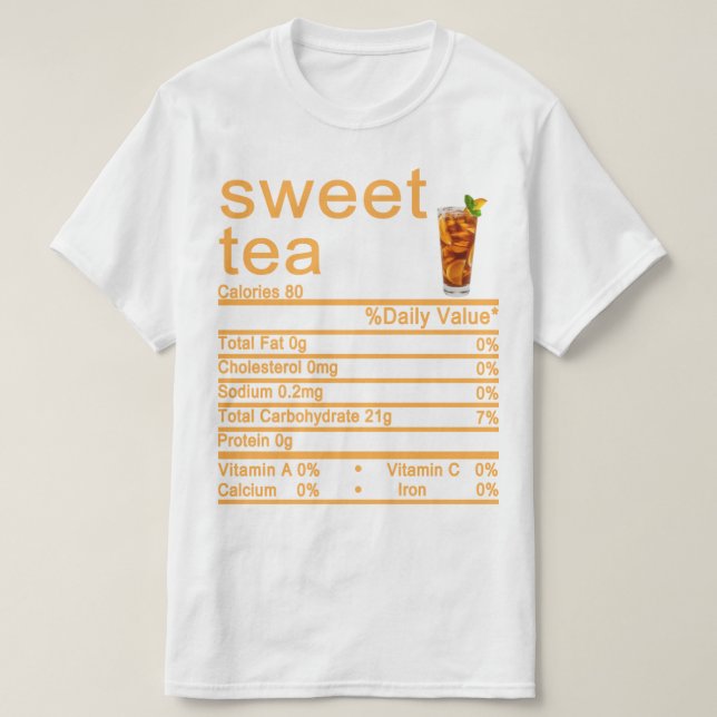 Camiseta etiqueta de datos sobre el té dulce Nutrición (Diseño del anverso)