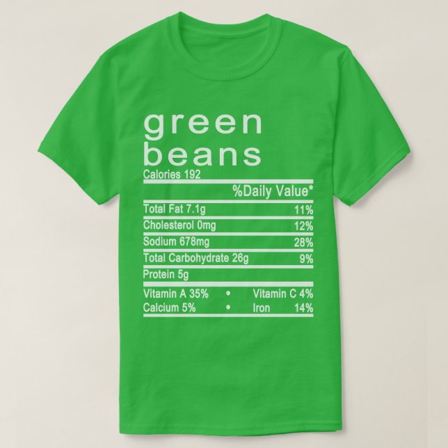 Camiseta etiqueta de datos sobre granos verdes Nutrición (Diseño del anverso)