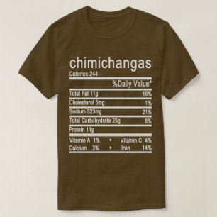 Camiseta etiqueta de datos sobre nutrición de chimichangas