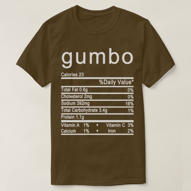 Camiseta etiqueta de datos sobre nutrición gumbo (Diseño del anverso)