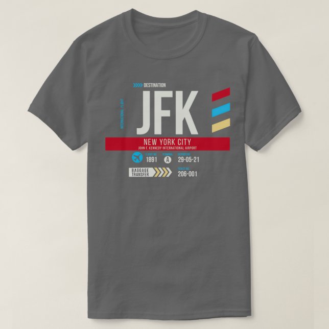 Camiseta Etiqueta de equipaje de código del aeropuerto JFK  (Diseño del anverso)