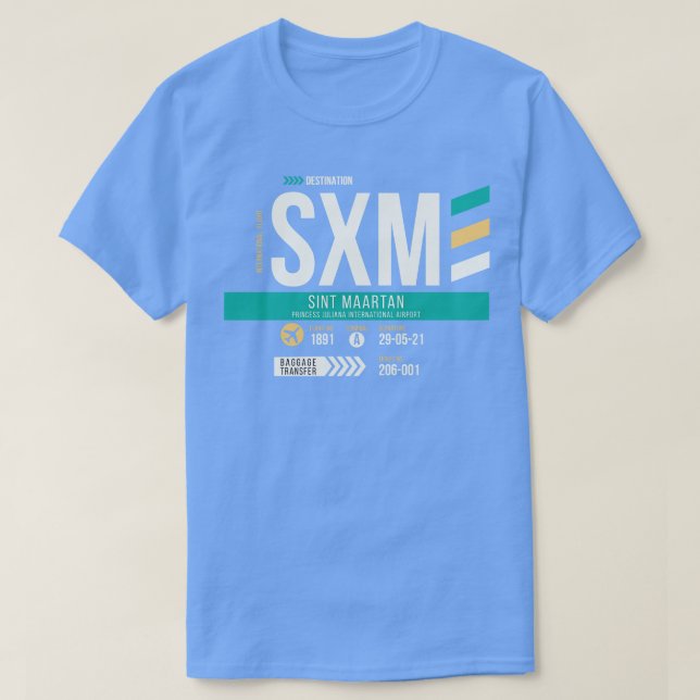 Camiseta Etiqueta de equipaje de código del aeropuerto SXM  (Diseño del anverso)