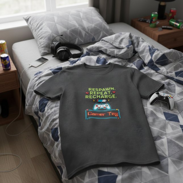 Camiseta Etiqueta de jugador personalizable "Respawn Repeat (Subido por el creador)