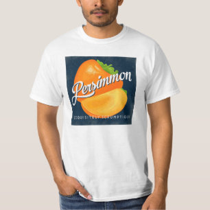 Camiseta Etiqueta de la fruta del vintage del caqui retra