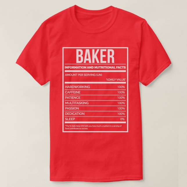 Camiseta Etiqueta de nutrición de Baker Funny Baking (Diseño del anverso)