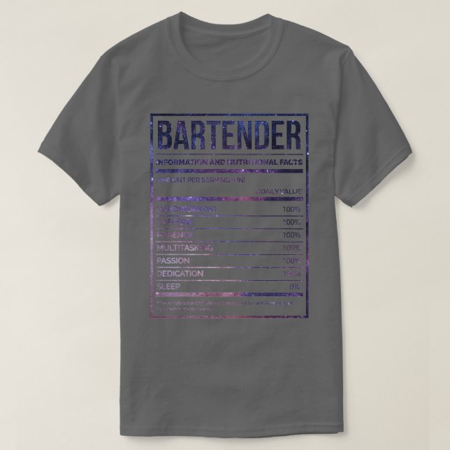 Camiseta Etiqueta de nutrición de bartender Funny Bartendin (Diseño del anverso)