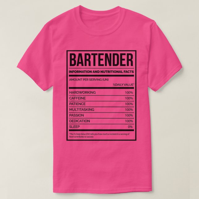 Camiseta Etiqueta de nutrición de Bartender Funny Bartendin (Diseño del anverso)