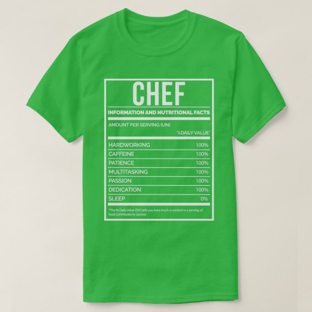 Camiseta Etiqueta de nutrición divertida para cocinar (Diseño del anverso)