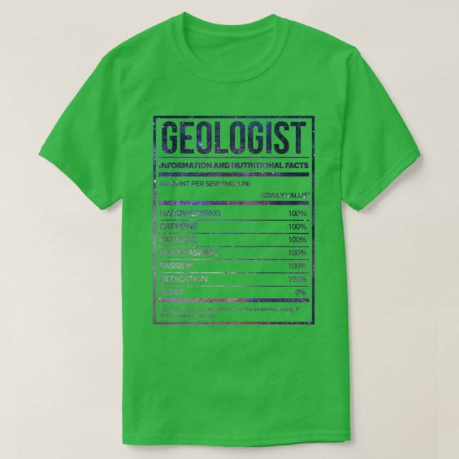 Camiseta Etiqueta de nutrición geológica divertida (Diseño del anverso)