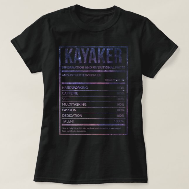 Camiseta Etiqueta de nutrición kayak divertida (Diseño del anverso)