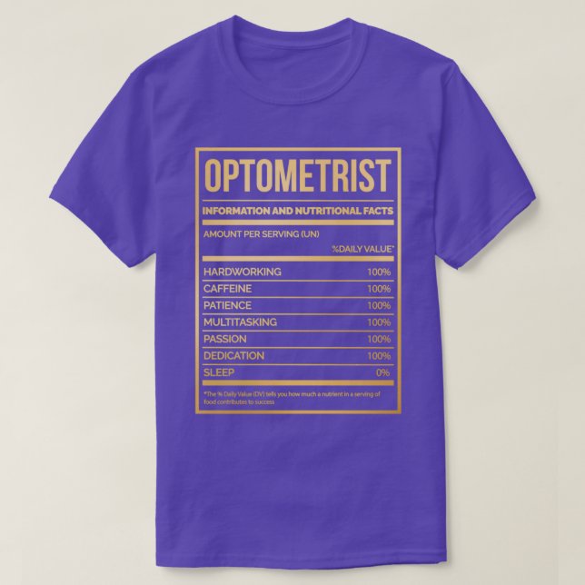 Camiseta Etiqueta de nutrición optometrista divertida en go (Diseño del anverso)