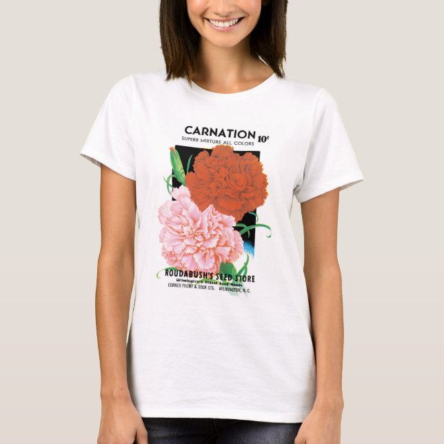 Camiseta Etiqueta de paquete de semillas antiguas, flores d (Anverso)