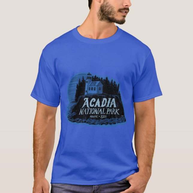 Camiseta Etiqueta de Parque Nacional Acadia sobredimensiona (Anverso)