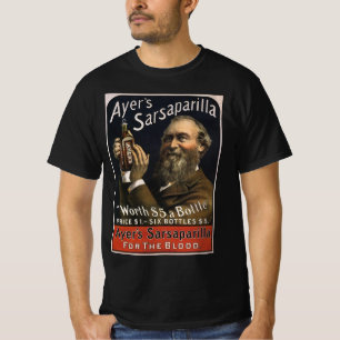 Camiseta Etiqueta de producto vintage, bebida Sarsaparilla 