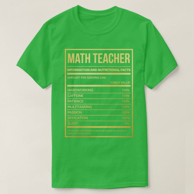 Camiseta Etiqueta divertida de nutrición matemática de prof (Diseño del anverso)