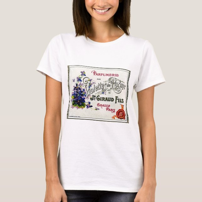 Camiseta Etiqueta francesa de perfume de violeta (Anverso)