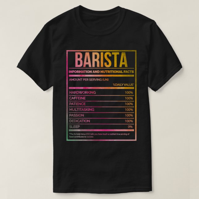 Camiseta Etiqueta nutricional de Barista Funny Baristas en  (Diseño del anverso)