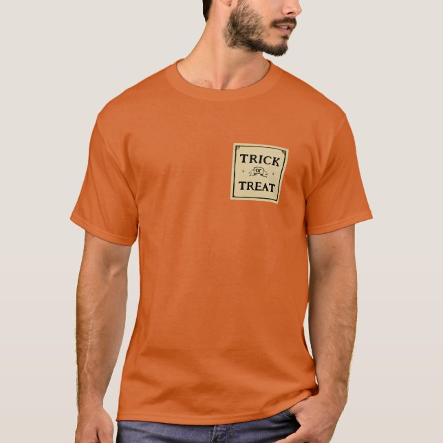 Camiseta etiqueta retro de truco o tratamiento (Anverso)