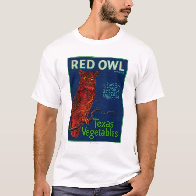 Camiseta Etiqueta vegetal del búho rojo (Anverso)