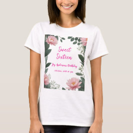 Camiseta eucalipto verde de flor rosa vintage 16 años