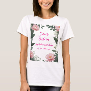Camiseta eucalipto verde de flor rosa vintage 16 años