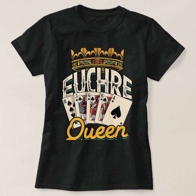 Camiseta Euchre Queen Casino Night Poker Spades y Mahjong (Diseño del anverso)