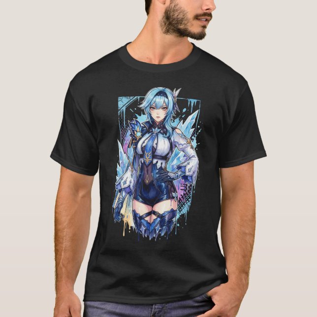 Camiseta Eula Lawrence Genshin Vaporwave Retro 80s Té Rosa (Anverso)