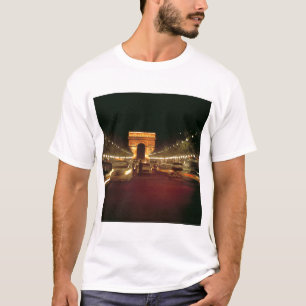 Camiseta Europa, Francia, París. Tráfico nocturno apresurad