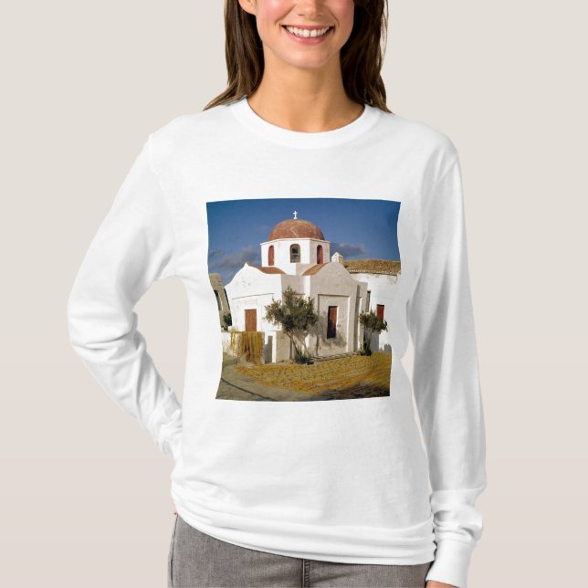 Camiseta Europa, Grecia, Mykonos. Redes de pesca secas en e (Anverso)