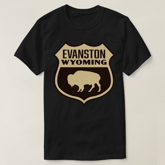 Camiseta Evanston Wyoming Retro Buffalo Shield Tan (Diseño del anverso)