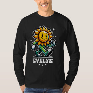 Camiseta Evelyn Cute Sunflower Diseño para Chicas Nombre Ev