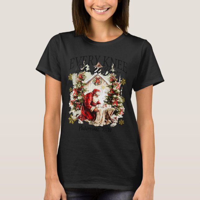 Camiseta Every Knee Shall Bow Funny Kneeling Santa Baby Jes (Anverso)