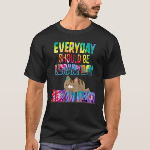 Camiseta Everyday Library Day Cute Cat Tiedye Kitten Readin
