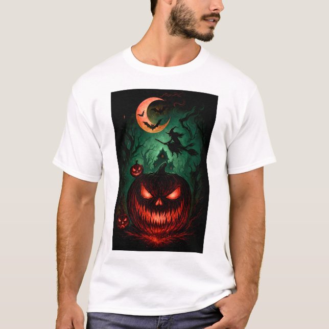 Camiseta Evil Pumpkin Under Blood Moon | Witch Flying Hallo (Anverso)