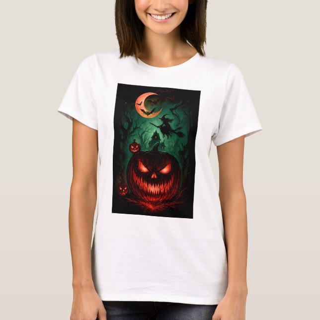 Camiseta Evil Pumpkin Under Blood Moon | Witch Flying Hallo (Anverso)