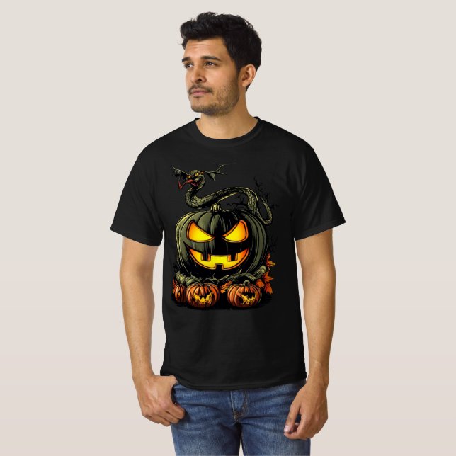 Camiseta Evil Pumpkin with Snake Halloween Artwork (Anverso completo)