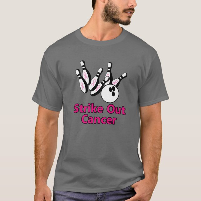 Camiseta Evitar el cáncer de mama Bowling Pins Cinta rosada (Anverso)